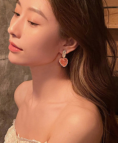 Cute Pink Copper Alloy Peach Heart Drop Earrings