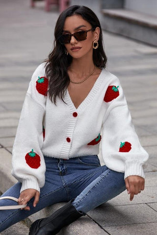 Hanna Strawberry Knit Sweater Cardigan