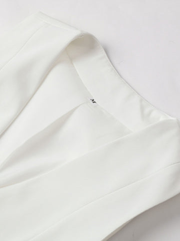 Chaleco corto sin mangas de un solo pecho, informal, a la moda, con cuello en V y bolsillos, ropa de calle sencilla de verano 2024 para mujer 