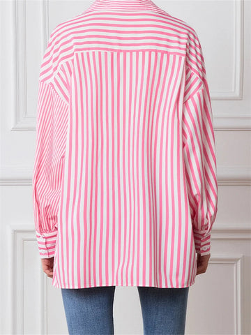 Blusa de botones con patchwork a rayas 