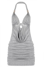 Halter V Neck Solid Sleeveless Slim Mini Dress