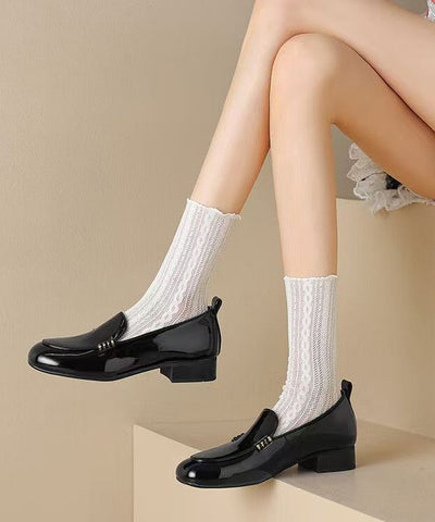 Stilvolle Splicing Chunky Loafer Schuhe Rotes Schaffell 