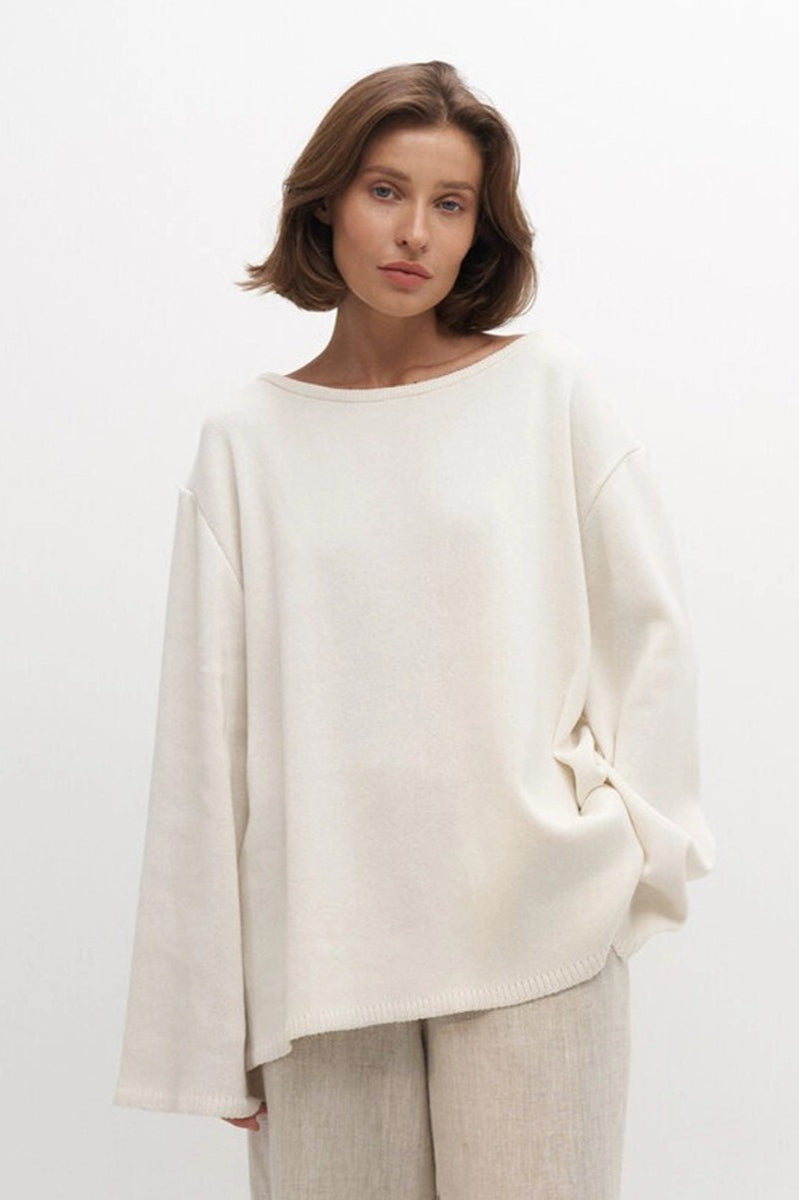 Cotton Pullover Open-Back Loose Sexy Knit Top