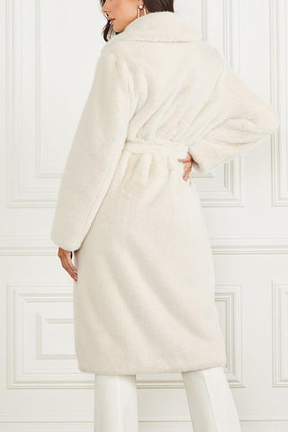 Faux Fur Flapped Coat With Belt