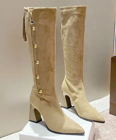 Neu Apricot Spleißen Wildleder Blockabsatz Stiefel Spitzschuh 