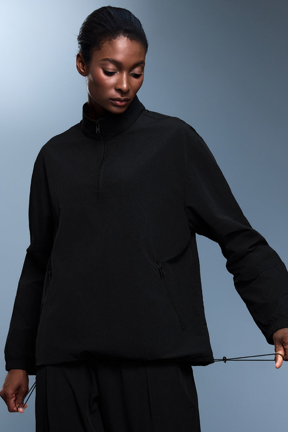 Athletic Half-Zip Solid Loose Sweatshirt