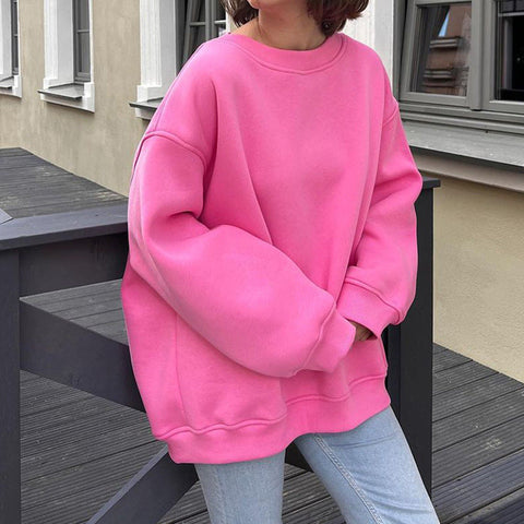 Autumn Winter Oversize Solid Color Loose Sweater for Stylish Office Wear