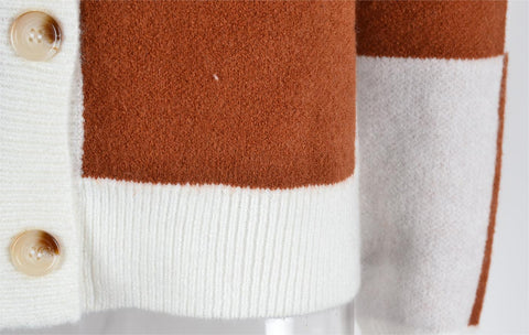 Autumn Winter Women's Plaid Stitching Knitwear Cardigan Sweater Coat