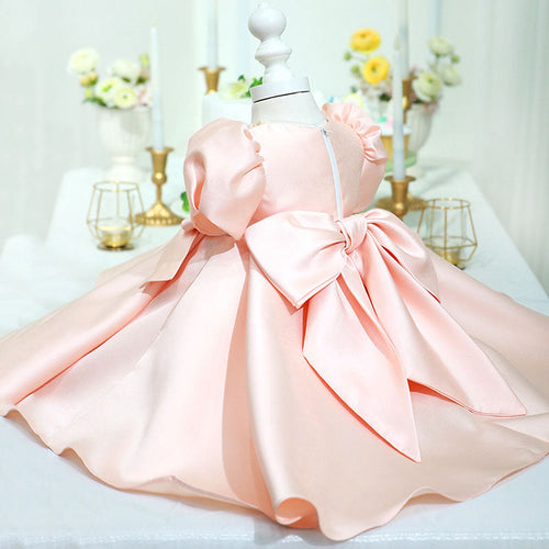 Vestido de primera comunión para niña, vestido de princesa con lazo en la espalda y cremallera 