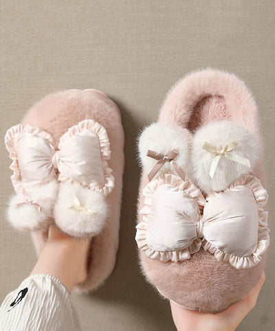 Süße Khaki Hausschuhe Schuhe Spleißen Schleife Fuzzy Wolle gefüttert 