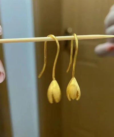 Moderne vergoldete Lotus-Ohrhänger aus Sterlingsilber 