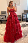 A-Linien-Trägerloses Rotes Langes Ballkleid