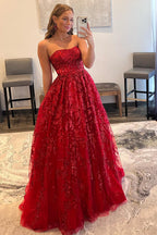 A-Linien-Trägerloses Rotes Langes Ballkleid