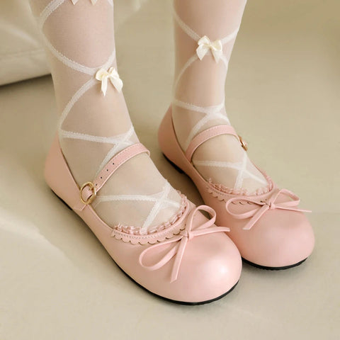 - Primavera Otoño Rosa Blanco Mary Janes Zapatos Planos Mujer Punta Redonda Hebilla Correa Lolita Niñas Estudiantes Ballet Flats Talla Grande 43 44 45 