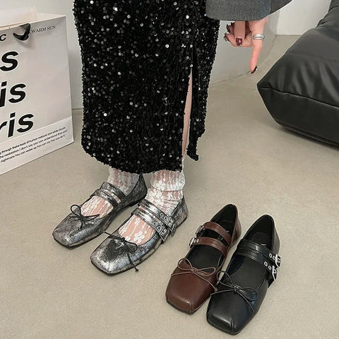 Designer Spring Women Mary Jane Shoes Fashion Square Toe Ladies Comfort Soft Sole Flats Women's Comfort Ballerinas Shoes