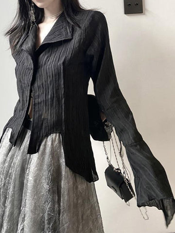 Camisa negra gótica estilo Yamamoto, blusa estética oscura para mujer, ropa de diseñador irregular, ropa emo alternativa, tops grunge Y2k 
