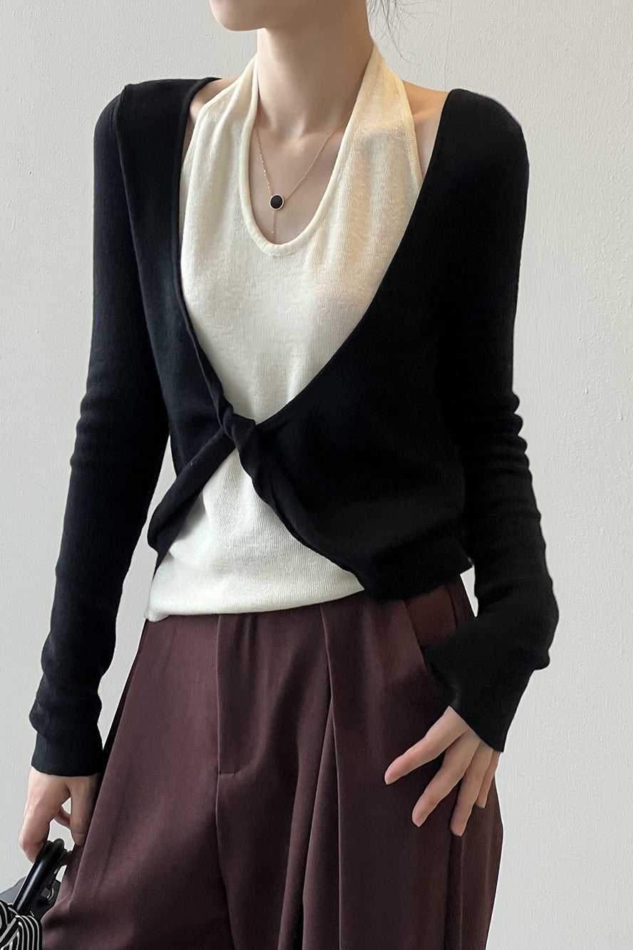 Patchwork Layered Halter Long Sleeve Tee
