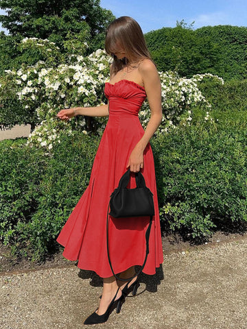 Vestido midi con abertura y ribete de lechuga 
