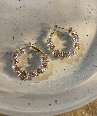 Modern Gold Copper Overgild Zircon Hoop Earrings