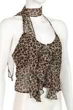 Chiffon Leopard Print Ruffle Halter Top