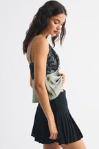 Lace Color Block Satin Backless Cami Top