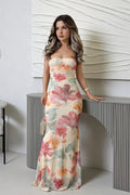 Printed Strapless Backless Slim Fit Maxi Dress
