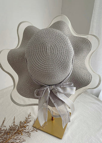 Sombrero para el sol flexible tejido de paja con lazo de tul beige elegante 