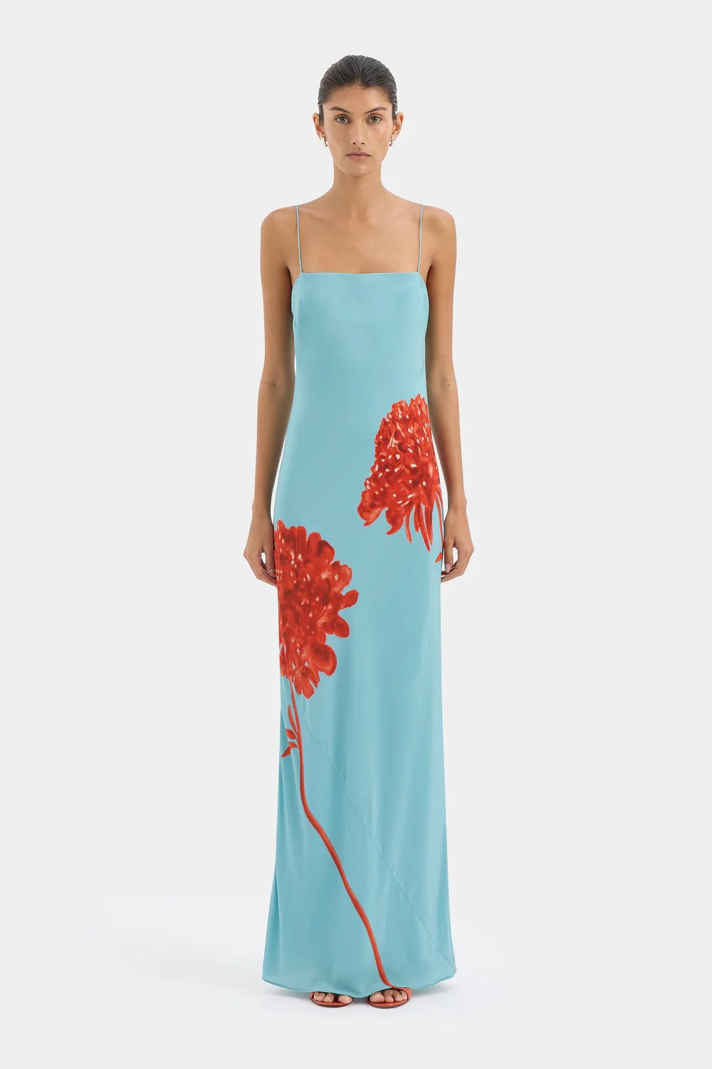 Elegant Floral Cami Tie Waist Bodycon Midi Dress