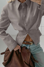 Vintage Khaki Suede Waist Cinched Blouse