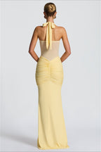Sheer Mesh Sash Bodycon Maxi Dress