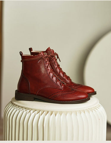 Botas Oxford vintage con cordones, hechas a mano, de estilo británico 