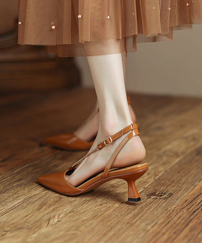 Einzigartige Splicing High Heel Sandalen Orange Schaffell Spitzschuh 
