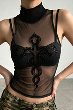 Mesh Snake Print Set Tank Top