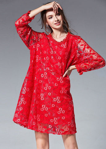 Elegante vestido de encaje de otoño, ropa de talla grande 