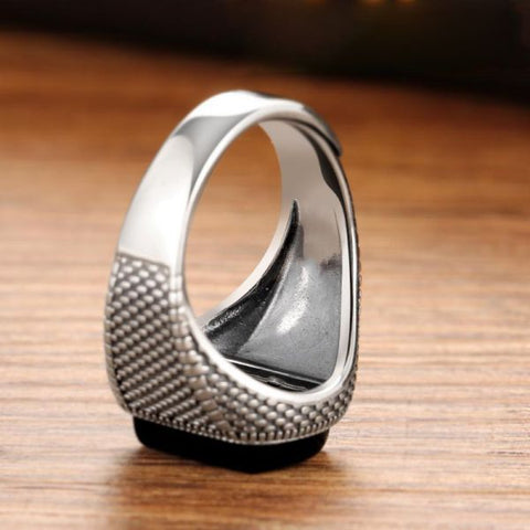 Anillo de plata de ley con índice de ónix vintage personalizado, ancho y marea. 