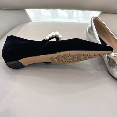 Spitzschuh Mary Jane Damenschuhe Flats Perlen Kristall Flache Sandalen 2024 Designer Sommer Gemütliche Schuhe Neue Marke Femme Chaussure 