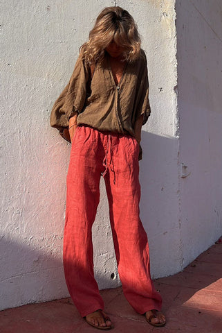 Kenny Linen Blend Button A-line Loose Blouse