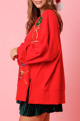 Tops casuales de cuello redondo con lentejuelas y bloques de colores 