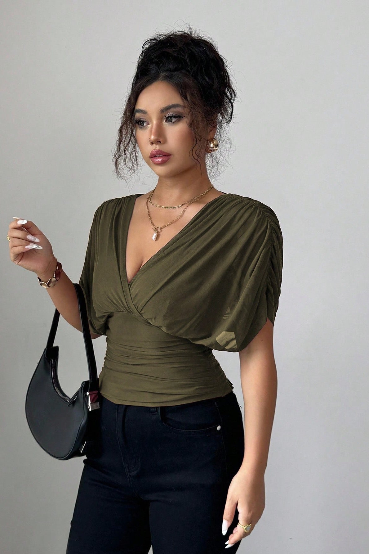 Deep V Tie Back Short Sleeve T-shirt