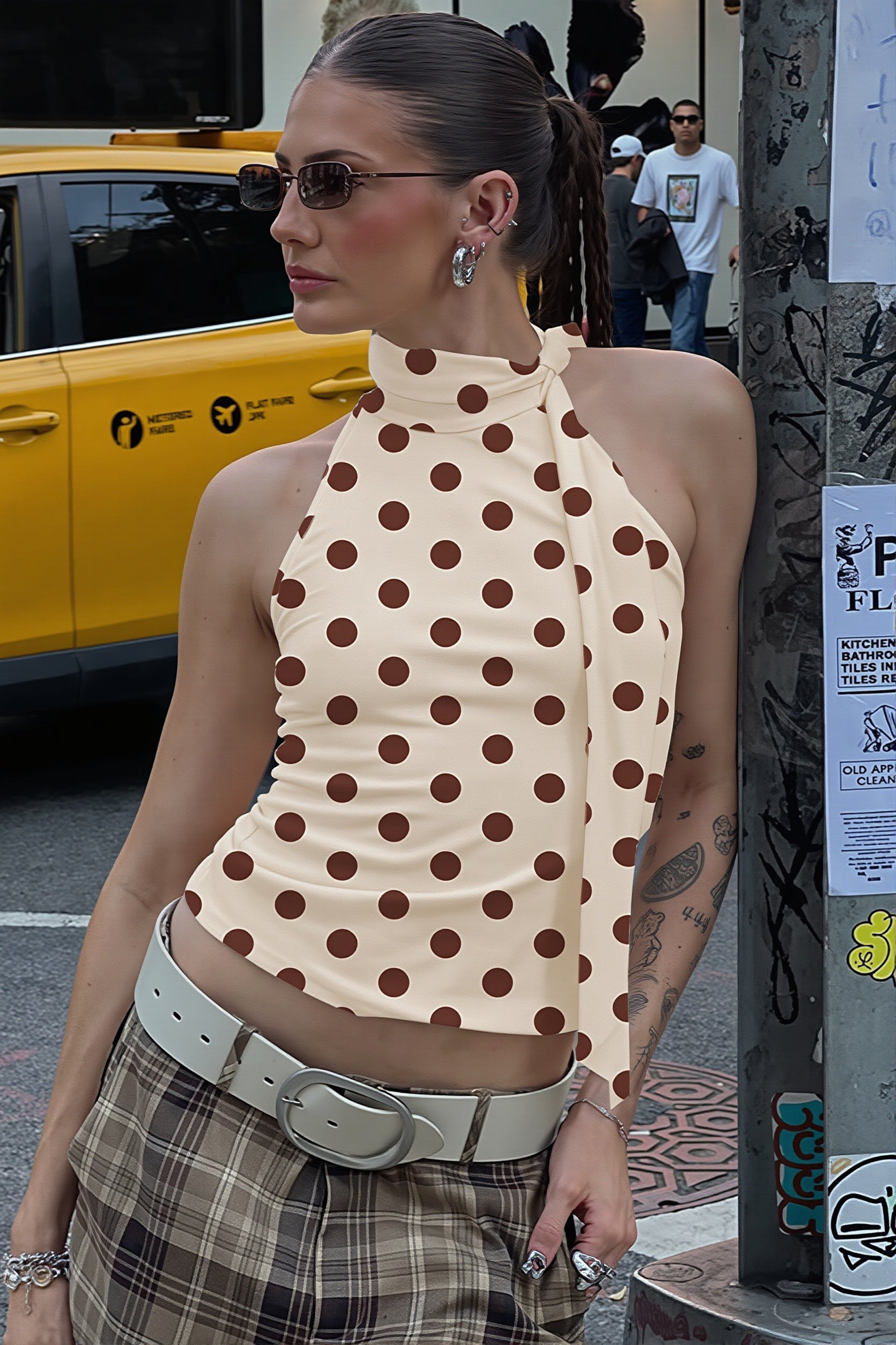 Tie Halter Polka Dot Tank Top