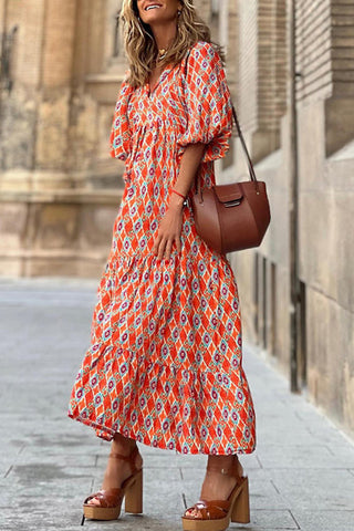 Vestido midi escalonado con mangas abullonadas de Fabulous Time 