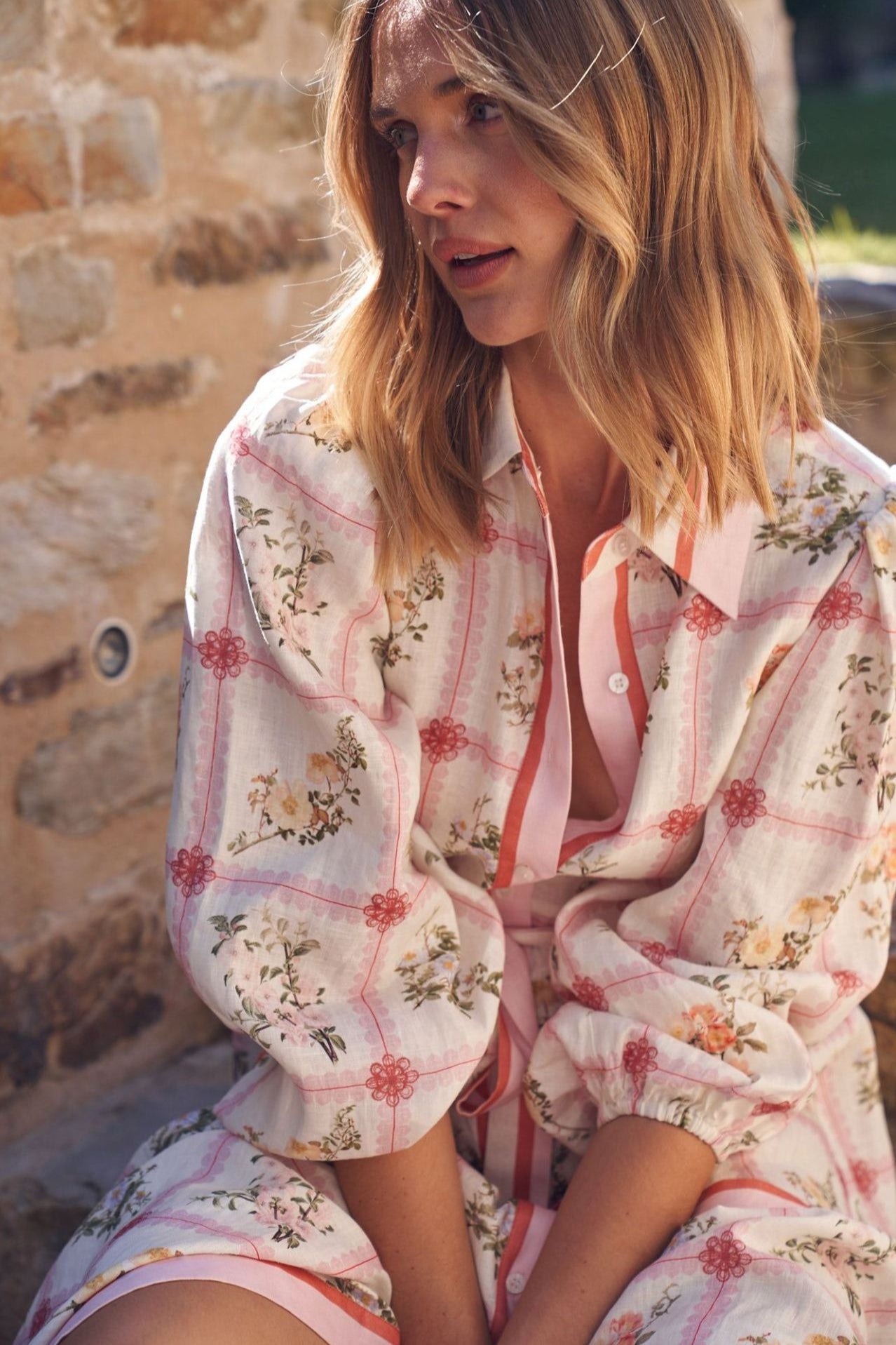 Linen Floral Tie Long Cardigan Boho Dress