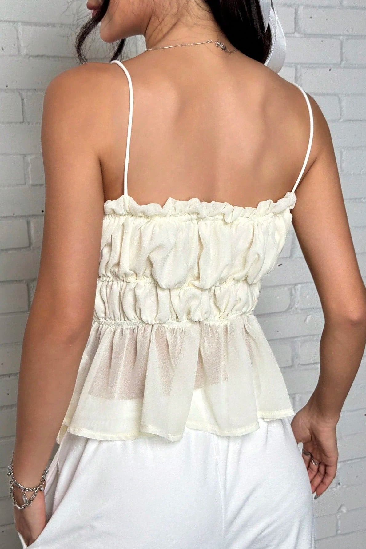 Elegant Multi Ruffle Solid Cami Top