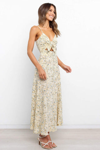 Vestido midi con abertura y tirantes finos con estampado floral