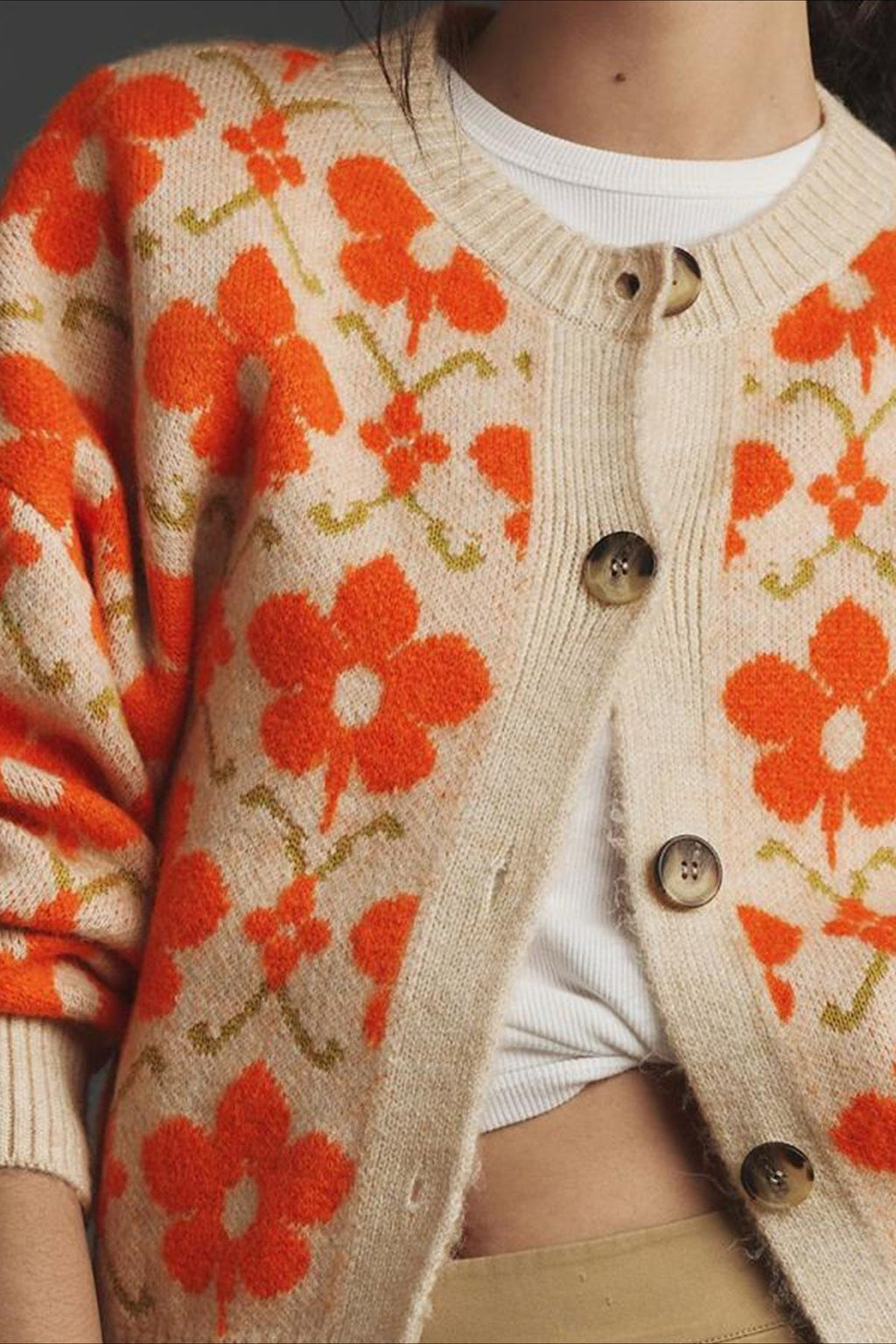 Floral Jacquard Elegant Long Sleeve Knit Cardigan