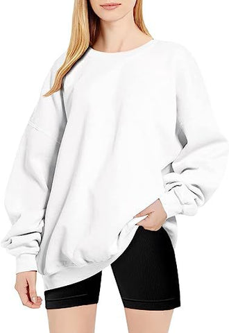 Women Clothing Round Neck Pullover Loose Casual Fleece Lined Oversized Sweater