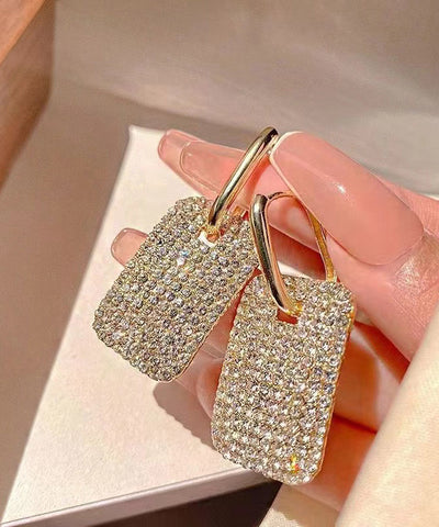Stylish Gold Copper Zircon Square Hoop Earrings