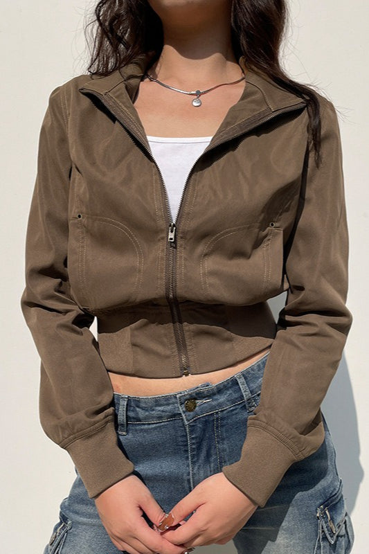 Utility Belted Zip Pocket Jacket