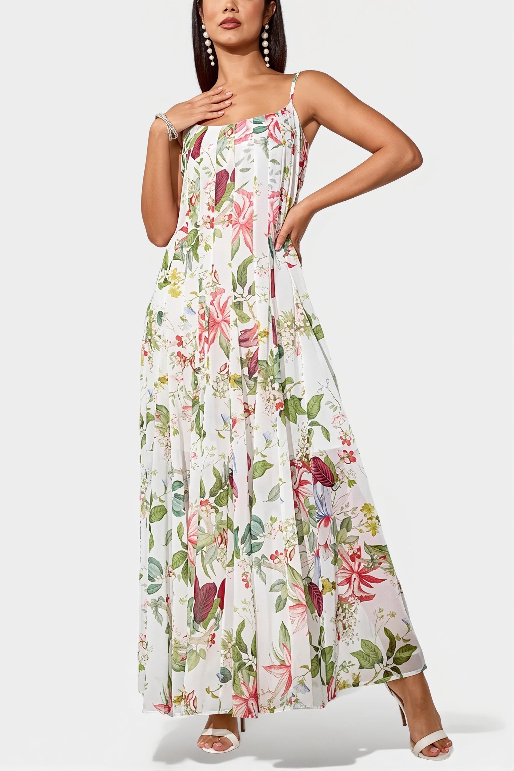 Fresh Print Cami Swing Long Boho Dress