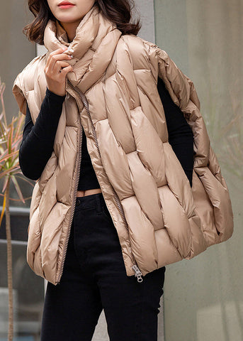 Lockere, khakifarbene Weste mit Reißverschluss und Patchwork-Baumwollfüllung, ärmellos 